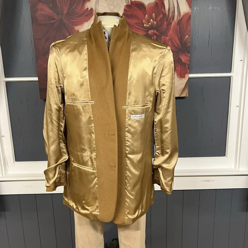 Arnold Brant Cashmere Blazer Jacket Sport Coat Mens 44L Long Golden Brown